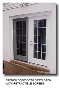 Picture of a French door with both sides open with retractible screen